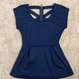 Dark Blue Top with Crisscross Back Feature